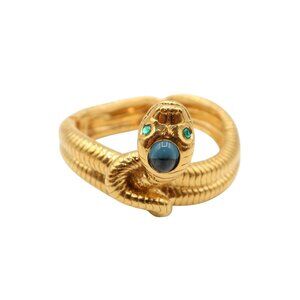 HUTTON WILKINSON Vintage Gold Tone Snake Cabochon Clamper Rhinestone Bracelet